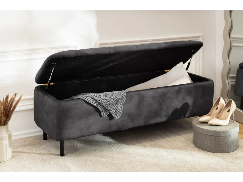 Banc coffre EN VOGUE 120 cm velours gris foncé — Rangement intégré