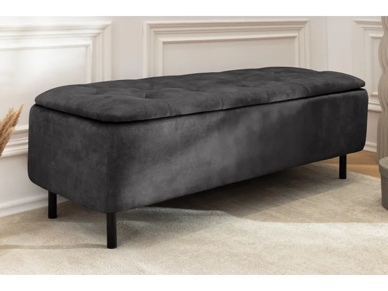 Banc coffre EN VOGUE 120 cm velours gris foncé — Rangement intégré