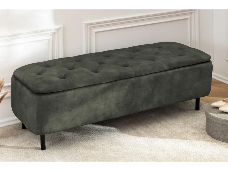 Banc coffre EN VOGUE 120 cm velours vert foncé — Rangement intégré