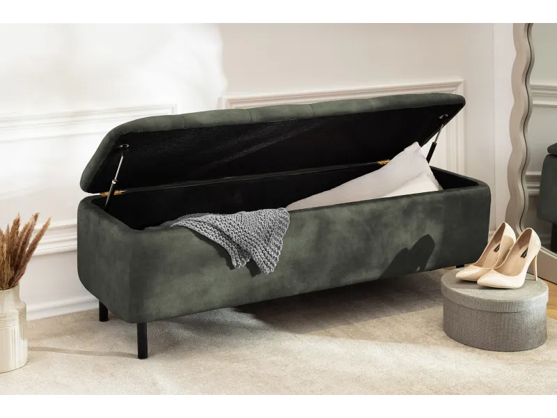 Banc coffre EN VOGUE 120 cm velours vert foncé — Rangement intégré