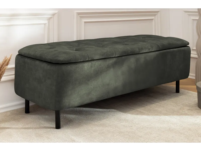 Banc coffre EN VOGUE 120 cm velours vert foncé — Rangement intégré