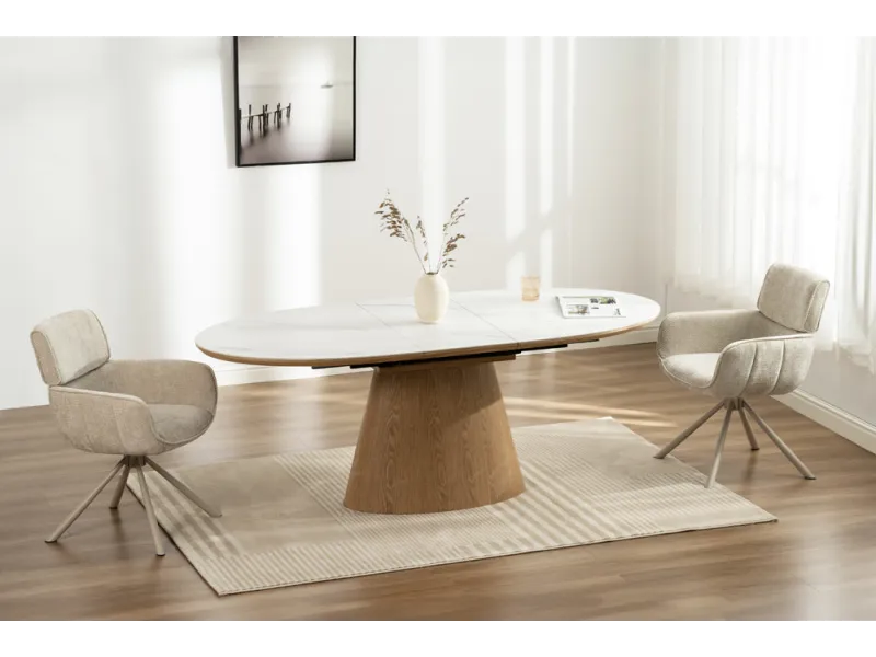 Table extensible Unique 160-200 cm céramique marbre blanc chêne