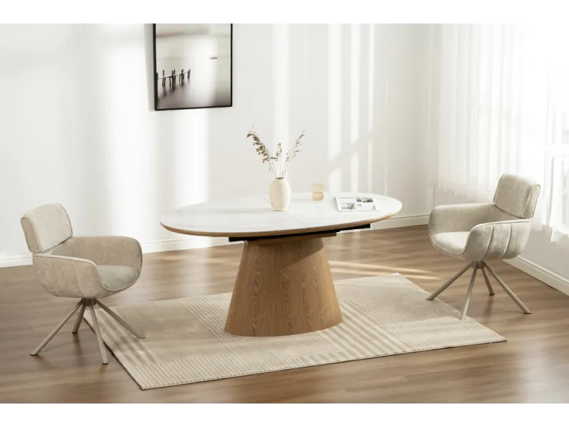 Table extensible Unique 160-200 cm céramique marbre blanc chêne