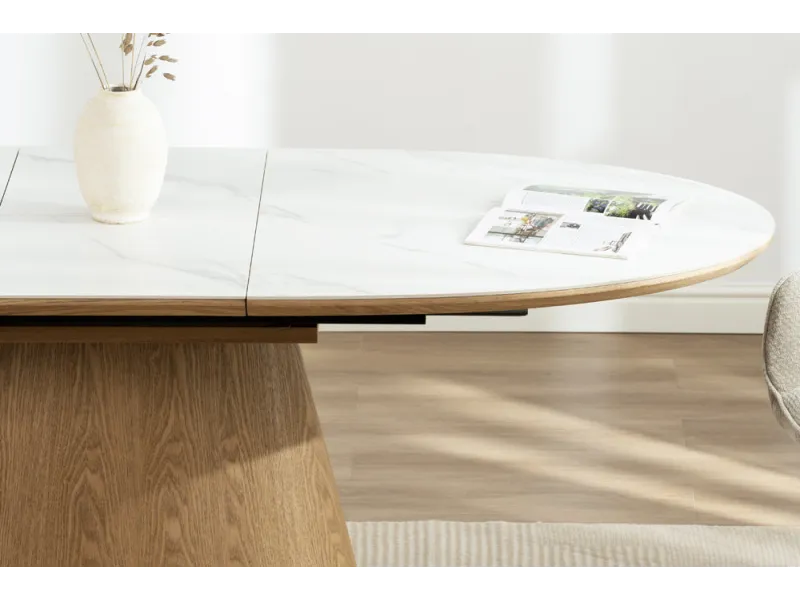 Table extensible Unique 160-200 cm céramique marbre blanc chêne