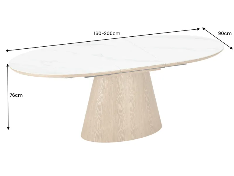 Table extensible Unique 160-200 cm céramique marbre blanc chêne