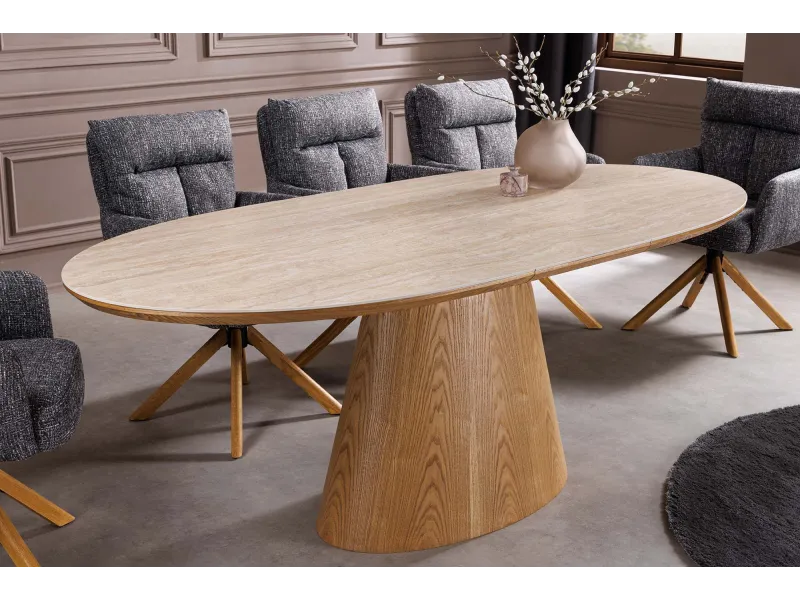 Table extensible Unique 160-200 cm céramique travertin chêne