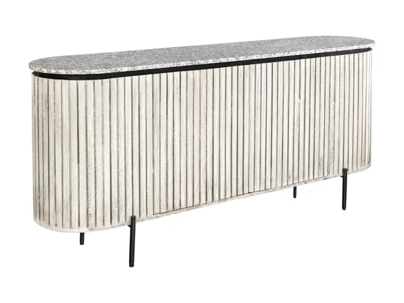 Buffet Adlon manguier massif gris et marbre blanc — 170 cm