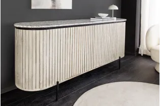 Buffet Adlon manguier massif gris et marbre blanc — 170 cm