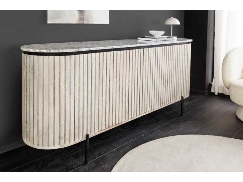 Buffet Adlon manguier massif gris et marbre blanc — 170 cm