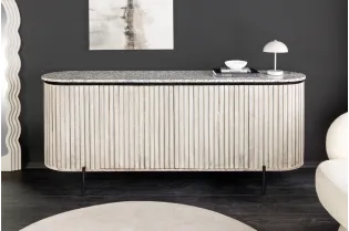Buffet Adlon manguier massif gris et marbre blanc — 170 cm 2