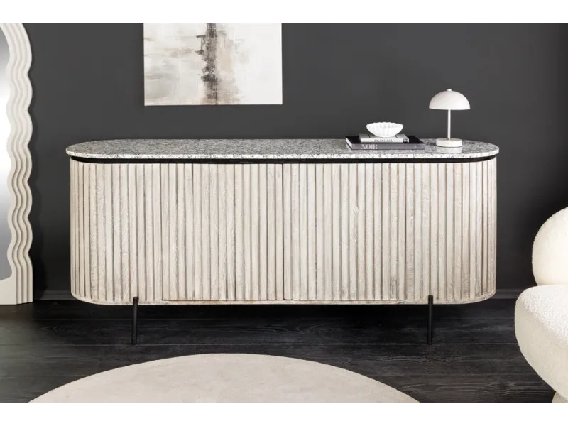 Buffet Adlon manguier massif gris et marbre blanc — 170 cm