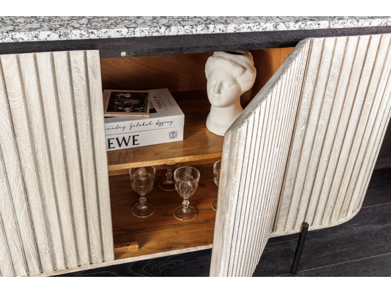 Buffet Adlon manguier massif gris et marbre blanc — 170 cm