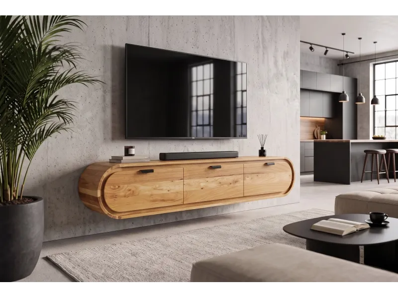 Meuble TV suspendu Organic acacia massif naturel — 160 cm
