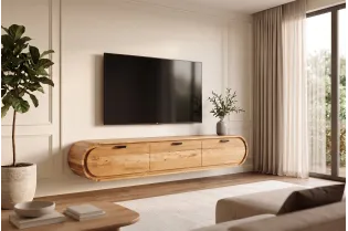 Meuble TV suspendu Organic acacia massif naturel — 160 cm 2
