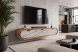 Meuble TV suspendu Organic acacia et façade effet pierre — 160 cm