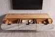 Meuble TV suspendu Organic acacia et façade effet pierre — 160 cm