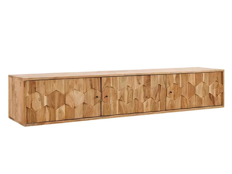 Meuble TV suspendu Mystic Living acacia massif naturel — 160 cm