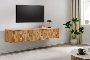 Meuble TV suspendu Mystic Living acacia massif naturel — 160 cm