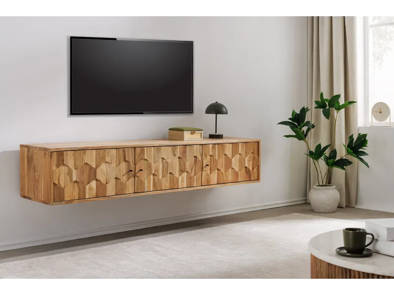 Meuble TV suspendu Mystic Living acacia massif naturel — 160 cm