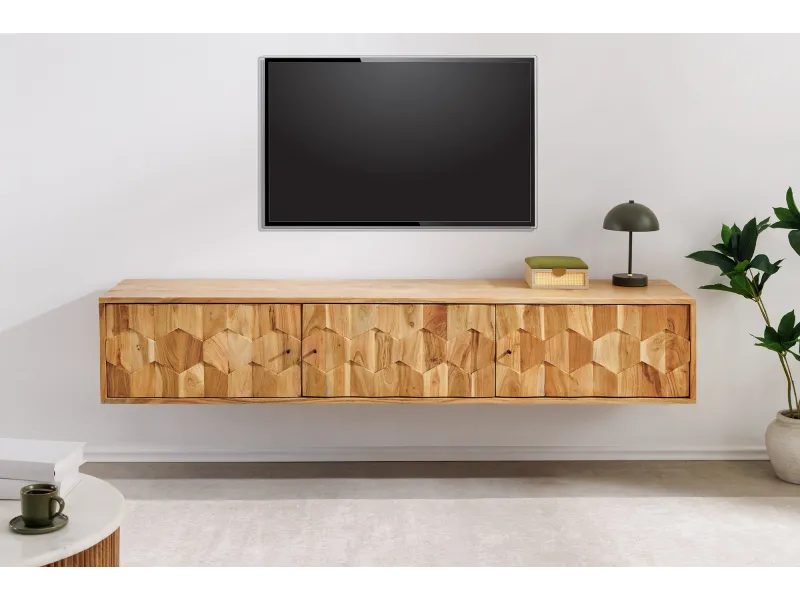 Meuble TV suspendu Mystic Living acacia massif naturel — 160 cm