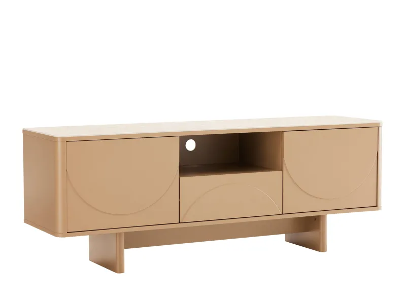 Meuble TV Savoy 3D plateau céramique effet travertin — 150 cm