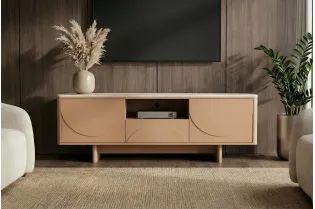Meuble TV Savoy 3D plateau céramique effet travertin — 150 cm