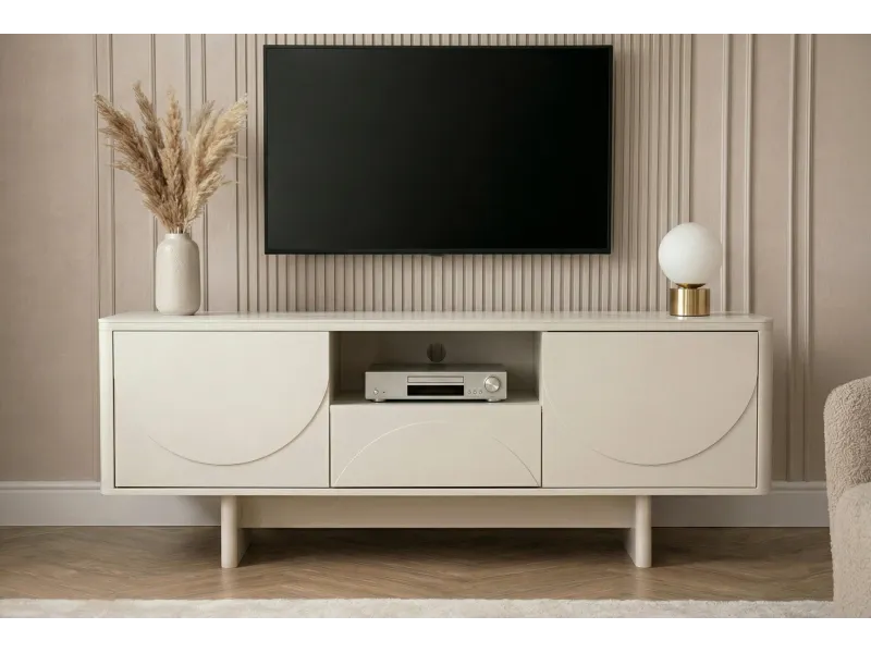 Meuble TV SAVOY 150 cm plateau céramique marbre blanc | Adeniahome