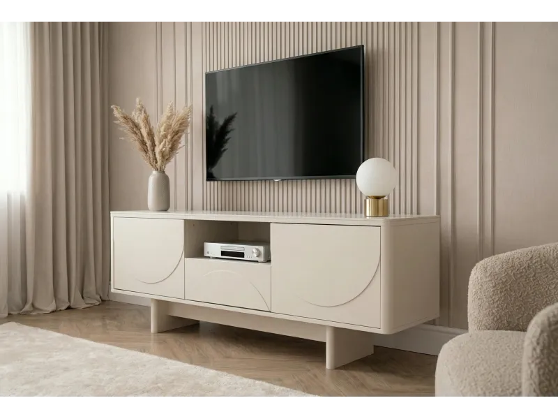 Meuble TV SAVOY 150 cm plateau céramique marbre blanc | Adeniahome