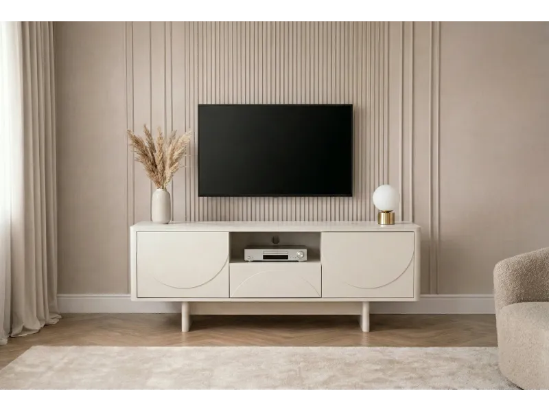 Meuble TV SAVOY 150 cm plateau céramique marbre blanc | Adeniahome