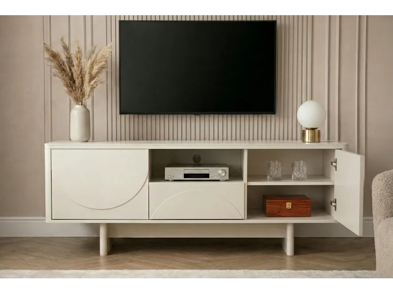 Meuble TV SAVOY 150 cm plateau céramique marbre blanc | Adeniahome