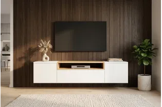 Meuble TV suspendu LOFT 160 cm chêne naturel blanc | Adeniahome 2
