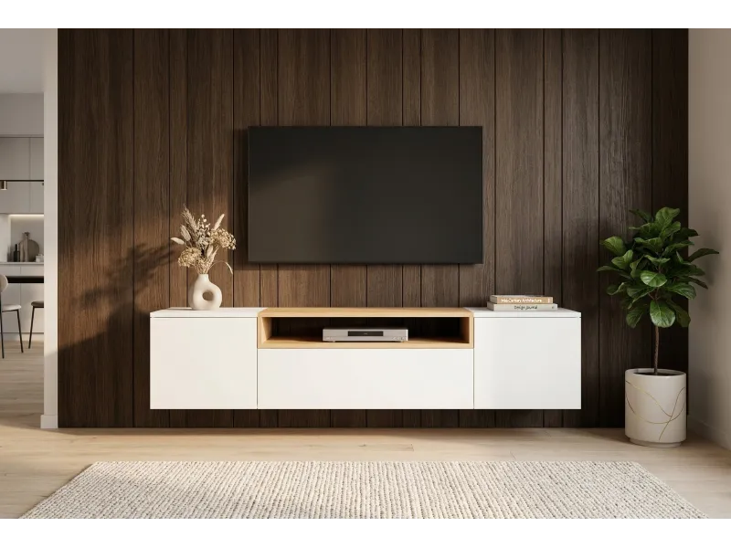 Meuble TV suspendu LOFT 160 cm chêne naturel blanc | Adeniahome