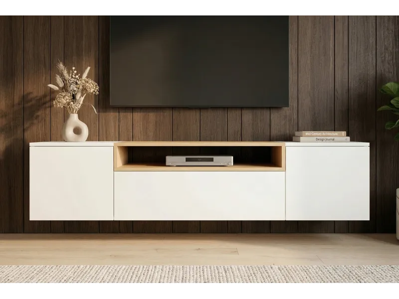 Meuble TV suspendu LOFT 160 cm chêne naturel blanc | Adeniahome