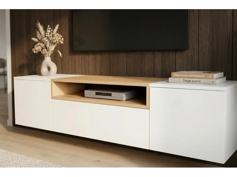 Meuble TV suspendu LOFT 160 cm chêne naturel blanc | Adeniahome