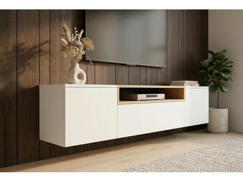 Meuble TV suspendu LOFT 160 cm chêne naturel blanc | Adeniahome