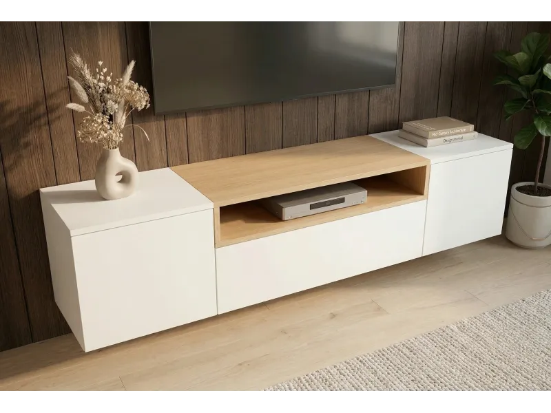 Meuble TV suspendu LOFT 160 cm chêne naturel blanc | Adeniahome