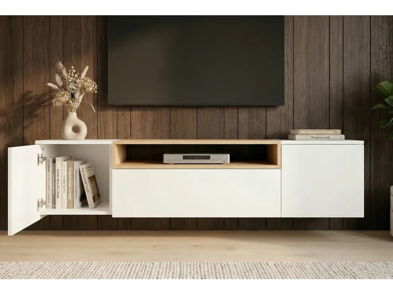Meuble TV suspendu LOFT 160 cm chêne naturel blanc | Adeniahome