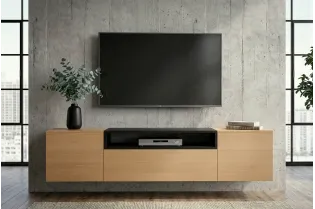 Meuble TV suspendu LOFT 160 cm chêne naturel noir | Adeniahome 2