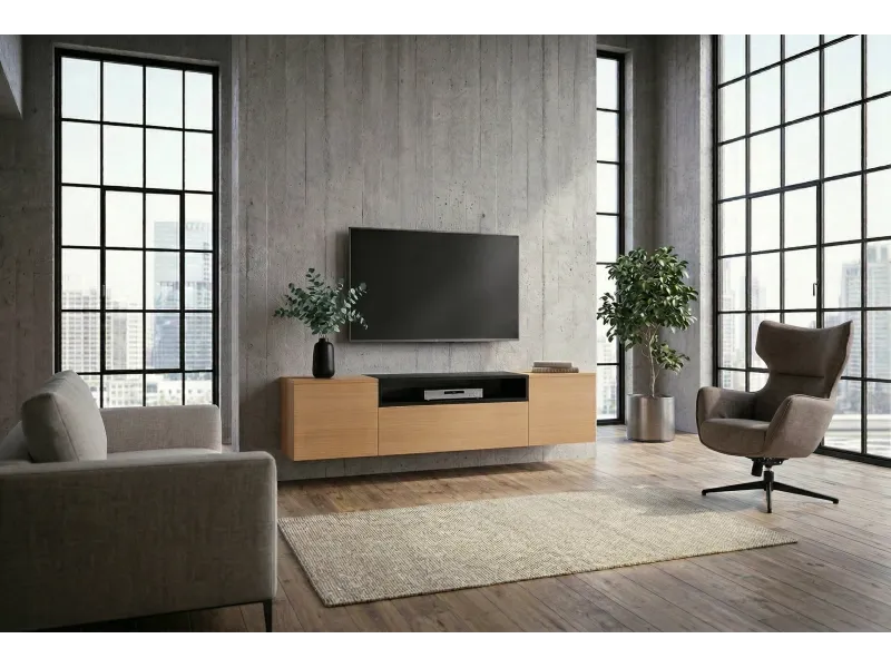 Meuble TV suspendu LOFT 160 cm chêne naturel noir | Adeniahome