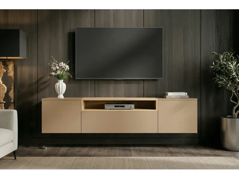 Meuble TV suspendu LOFT 160 cm chêne naturel greige | Adeniahome