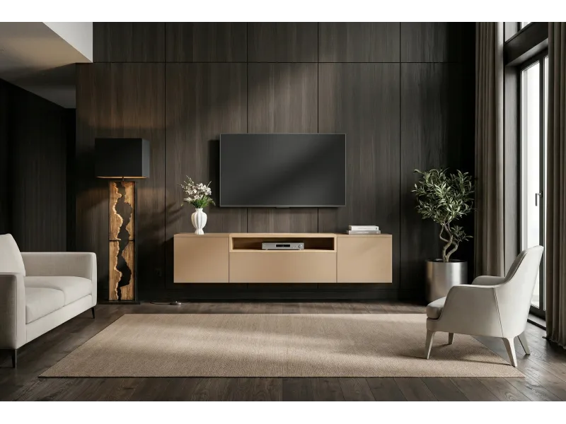Meuble TV suspendu LOFT 160 cm chêne naturel greige | Adeniahome