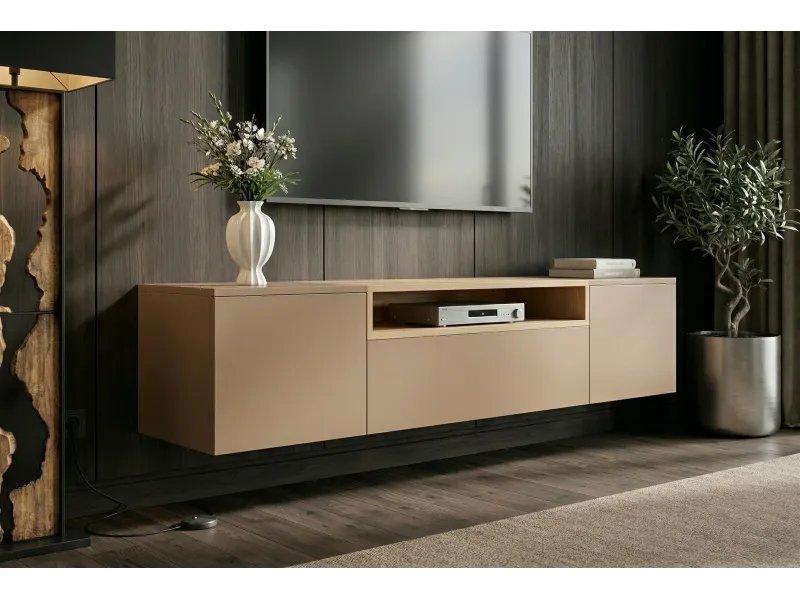 Meuble TV suspendu LOFT 160 cm chêne naturel greige | Adeniahome