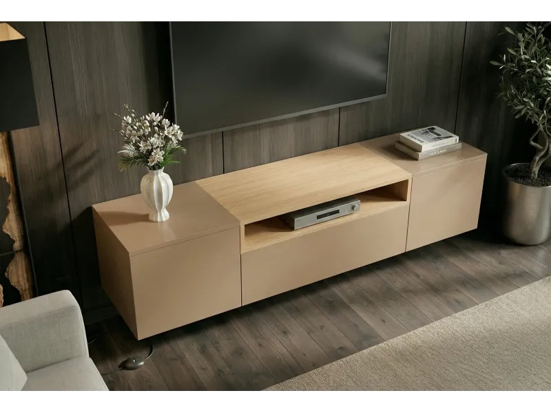 Meuble TV suspendu LOFT 160 cm chêne naturel greige | Adeniahome