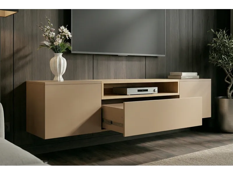 Meuble TV suspendu LOFT 160 cm chêne naturel greige | Adeniahome