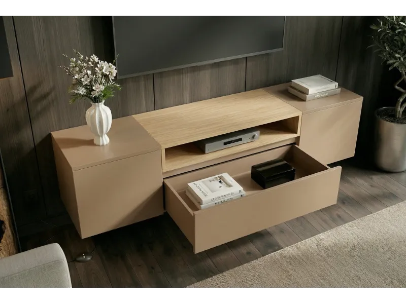 Meuble TV suspendu LOFT 160 cm chêne naturel greige | Adeniahome