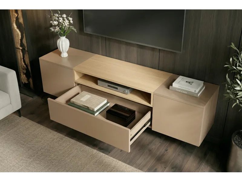Meuble TV suspendu LOFT 160 cm chêne naturel greige | Adeniahome