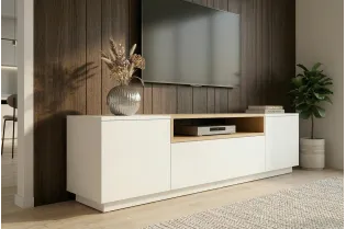 Meuble TV LOFT 160 cm sur piètement blanc chêne | Adeniahome