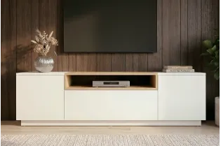 Meuble TV LOFT 160 cm sur piètement blanc chêne | Adeniahome 2