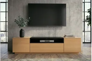 Meuble TV LOFT 160 cm chêne plaqué naturel noir — Adeniahome