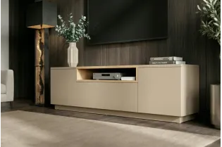 Meuble TV LOFT 160 cm chêne plaqué naturel greige — Adeniahome